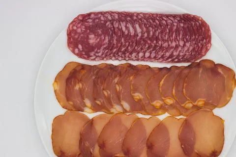 Assorted Cured Meats Display Stock Photos