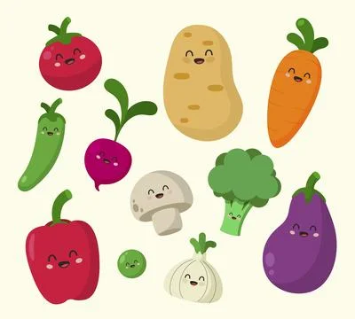 Assorted Cute Funny Vegetables Characters Stock Photos