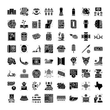 Assorted dark icons representing various modern concepts Stock Illustration