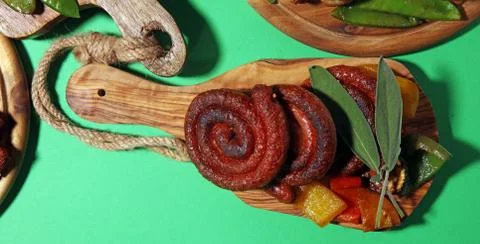 Assorted delicious grilled meat with vegetable on rustic table Stock Photos
