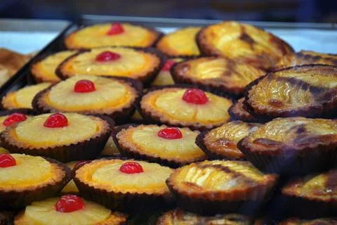 Assorted Delicious Mini Pineapple Tarts Displayed. Stock Photos
