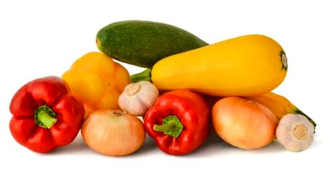Assorted delicious veggies, on a white background Stock Photos