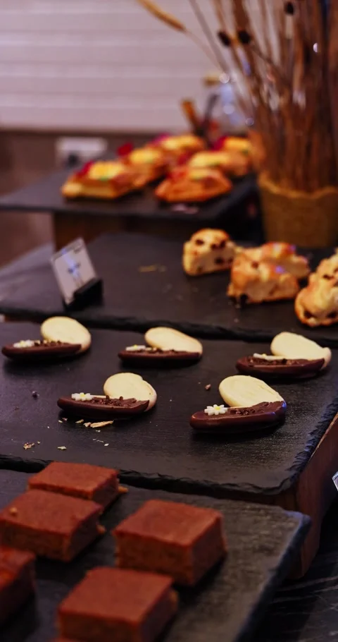 Assorted Desserts and Pastries on Buffet Table Stock Footage 323944668