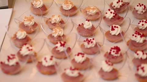 Assorted desserts cakes pies on buffet 4 Stock Footage 123874346