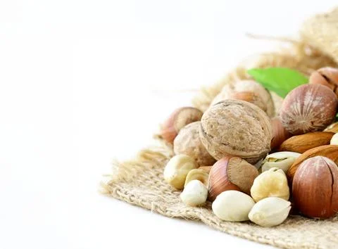 Assorted different nuts for a healthy diet Stock Photos