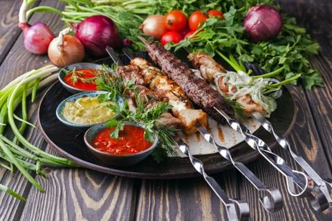 Assorted different types of kebab Stock-Fotos