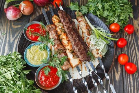 Assorted different types of kebab Stock-Fotos