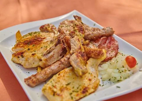 Assorted different types of meat on a plate Stock Photos
