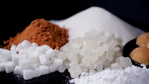 Assorted Different Types of Sugar Varieties Close Up Stock Footage 336706955