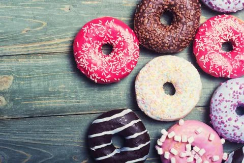 Assorted donuts with chocolate Foto stock