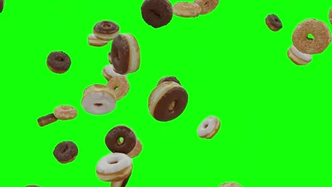 Assorted Donuts Falling on Green Screen With Alpha Matte in 4K Stock Footage 327892811