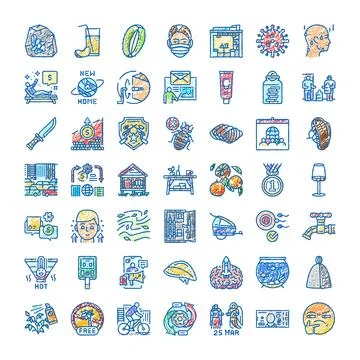 Assorted doodle icon collection representing various concepts 库存插图