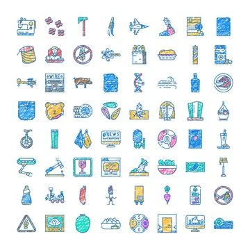 Assorted doodle icons flat sketch vector collection Stock Illustration