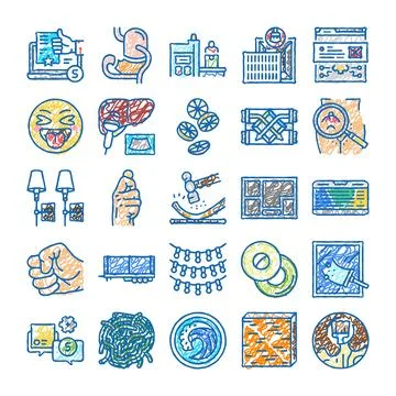 Assorted doodle icons illustrating various concepts and themes Stock Illustration