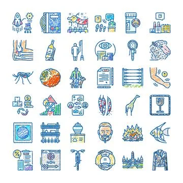 Assorted doodle icons representing diverse business and life concepts 스톡 일러스트
