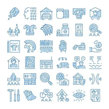 Assorted doodle line blue icons set illustrating various concepts Stock Illustration