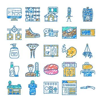 Assorted doodle style collection of diverse icon signs Stock Illustration