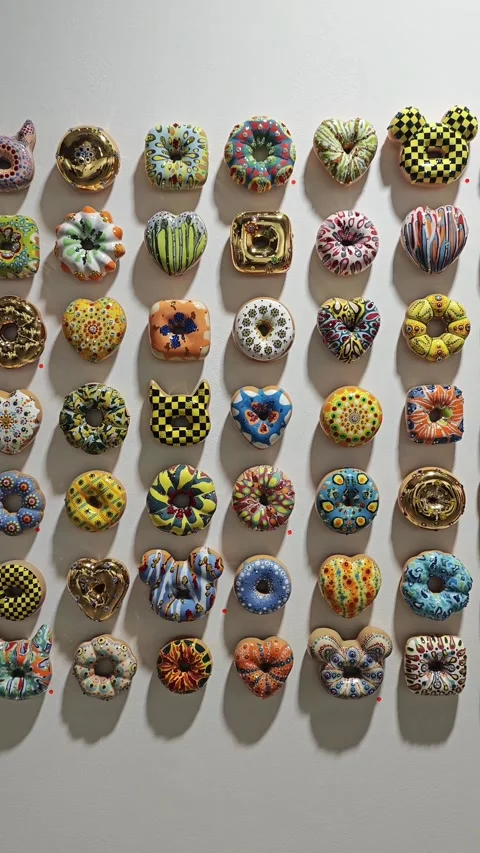 Assorted doughnuts artwork Stock Footage 334940682