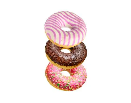 Assorted doughnuts in stack isolated on white background Stock Photos