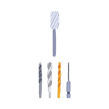 Assorted drill bits and burr for construction Stock Illustration