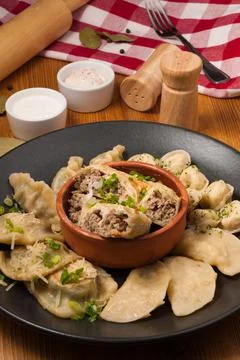 Assorted dumplings from different cuisines of the world Stock Photos