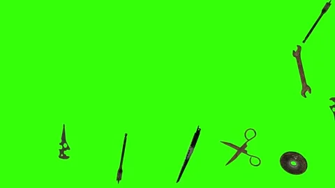 Assorted Dynamic vintage rusty tools animation on green screen Video stock 334891115