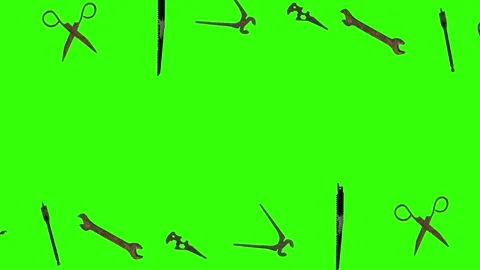 Assorted Dynamic vintage rusty tools animation on green screen Vidéo 334891121