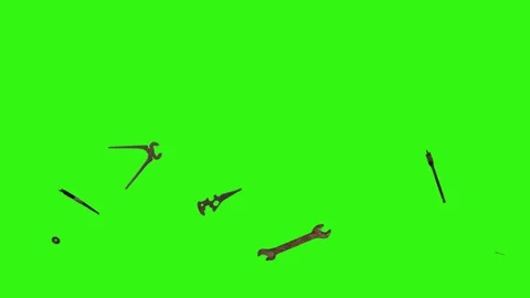 Assorted Dynamic vintage rusty tools animation on green screen Vidéo 334891138