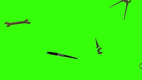 Assorted Dynamic vintage rusty tools animation on green screen Vidéo 334891171