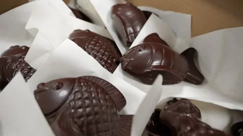 Assorted Easter chocolates in cardboard box Stock Footage 334564374