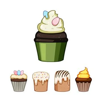 Assorted easter cupcakes and sweet baked goods design Stock Illustration