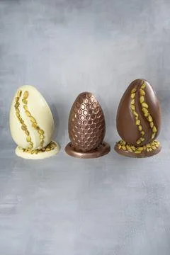 Assorted Easter eggs with pistachios, milk and dark chocolate 5. Stock Photos
