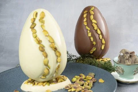 Assorted Easter eggs with pistachios, milk and dark chocolate 9. Stock Photos