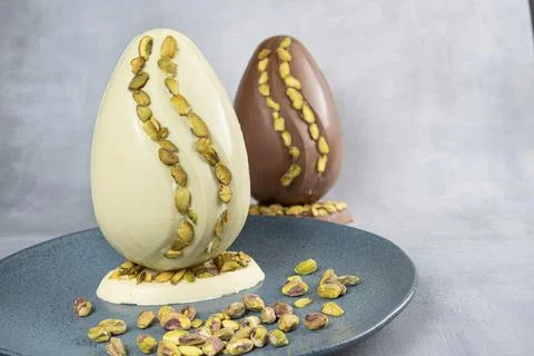 Assorted Easter eggs with pistachios, milk and dark chocolate 6. Stock Photos