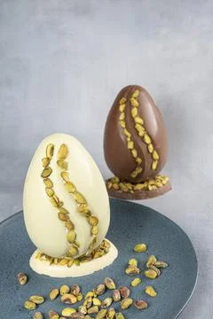 Assorted Easter eggs with pistachios, milk and dark chocolate 7. Stock Photos