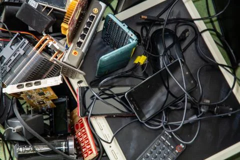 Assorted electronic products e-waste Stock Photos