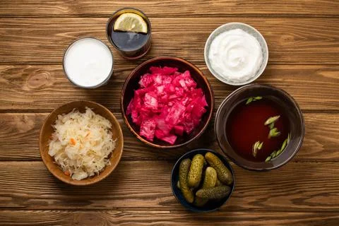 Assorted fermented foods Stock Photos