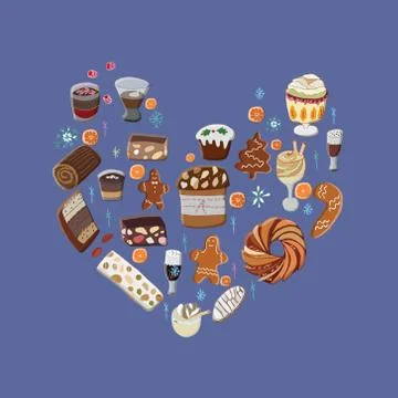 Assorted festive desserts. Stock Illustration