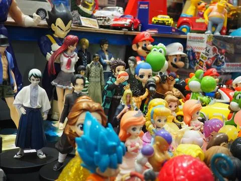 Assorted figures anime and action movie Stock-Fotos