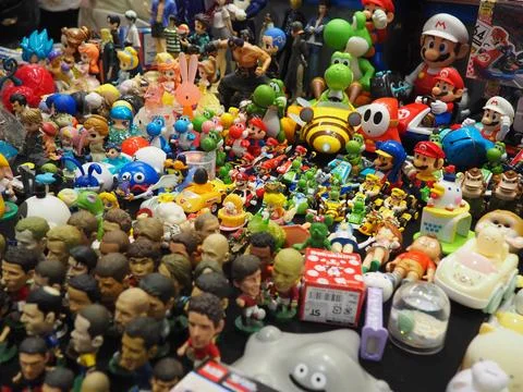 Assorted figures anime and action movie Stock Photos