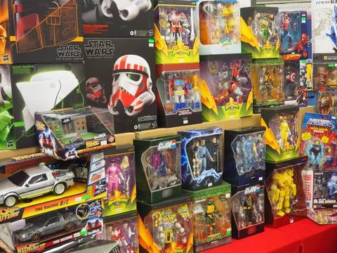 Assorted figures anime and action movie Stock Photos