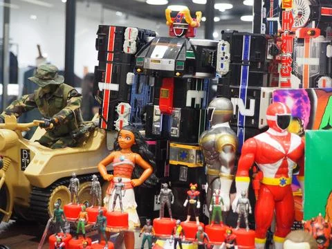 Assorted figures anime and action movie Stock Photos