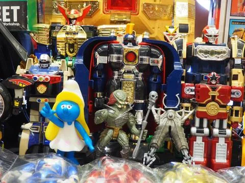 Assorted figures anime and action movie Stock Photos