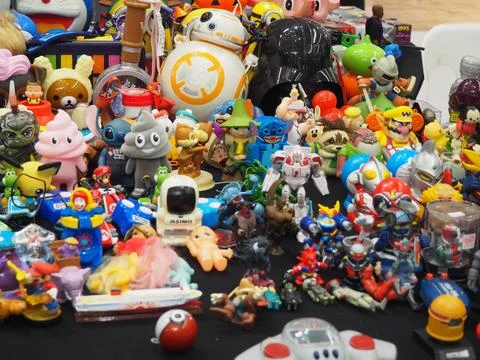 Assorted figures anime and action movie Stockfoto's
