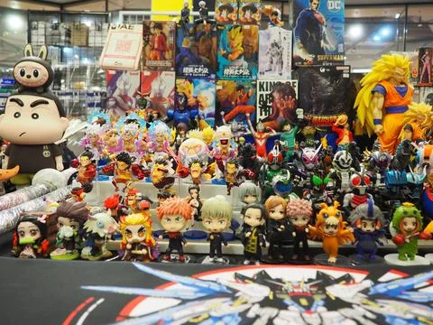 Assorted figures anime and action movie Stock Photos
