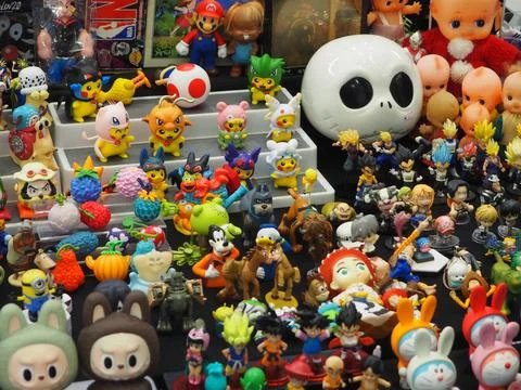 Assorted figures anime and action movie Stockfoto's