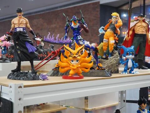 Assorted figures anime and action movie Stock Photos