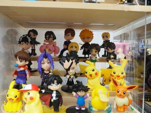Assorted figures anime and action movie Stock Photos