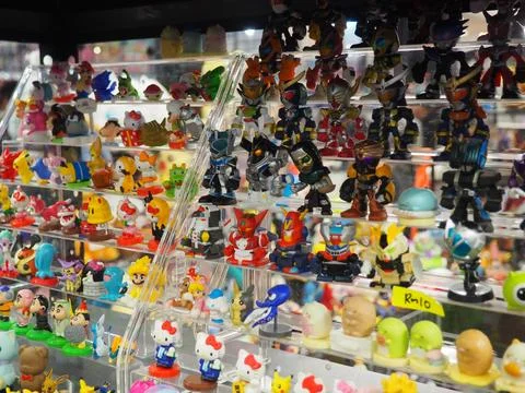 Assorted figures anime and action movie Stock Photos