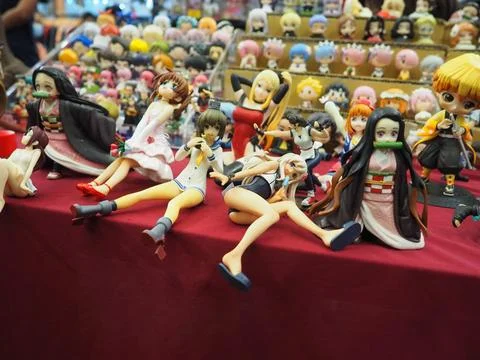 Assorted figures anime and action movie Stock Photos